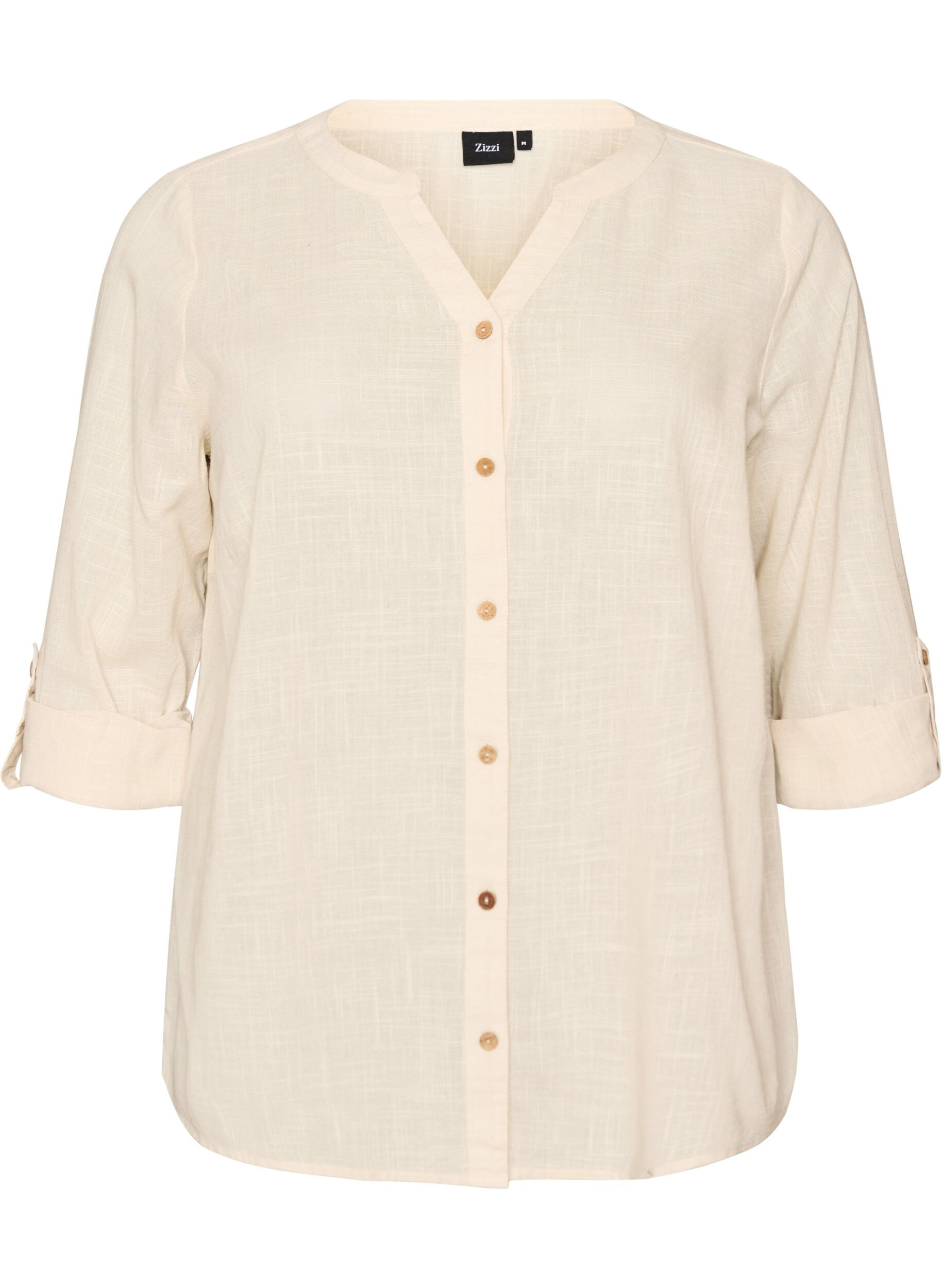 ZizzifashionCotton shirt blouse with a v-neck, Vanilla, Packshot image number 0