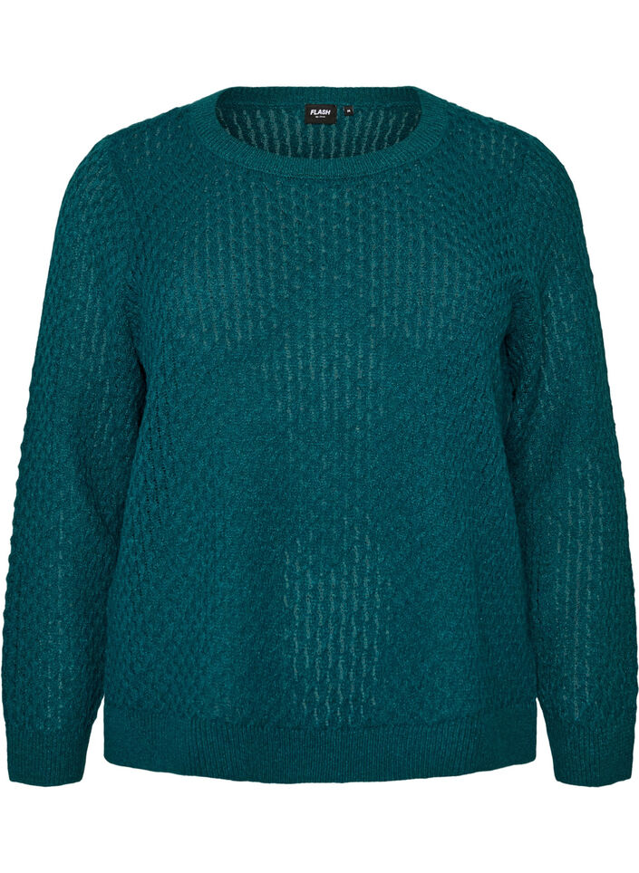 Knitted blouse with a textured openwork pattern, Green, Packshot image number 0