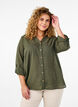 Cotton shirt blouse with a v-neck, Green, Model image number 0