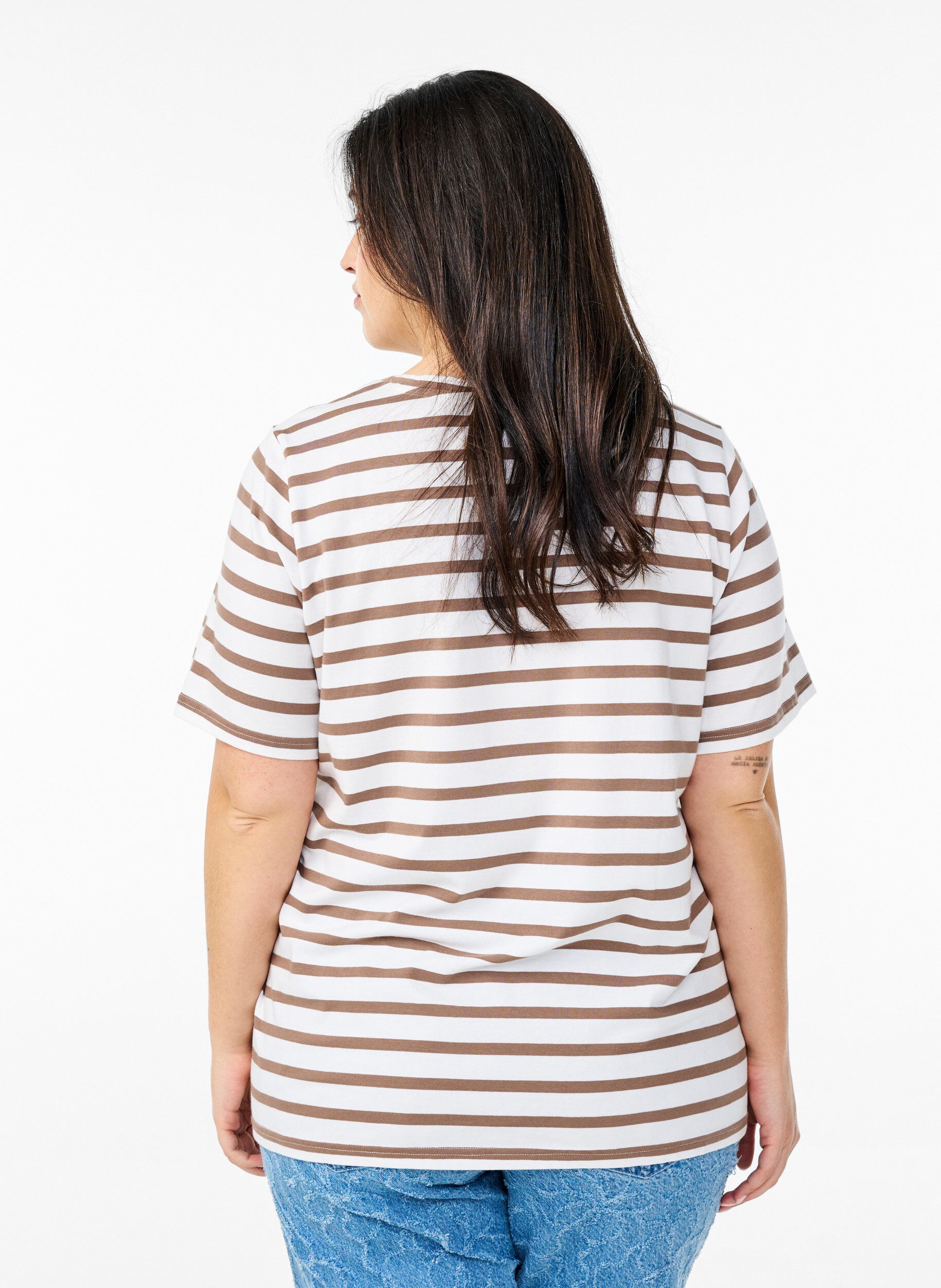 Zizzifashion Striped T-shirt in organic cotton, Brown, Model image number 2