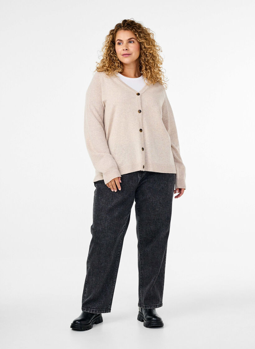 Knitted cardigan in merino wool, Pumice Stone Mel., Model image number 2