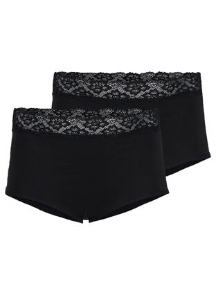 2-pack cotton briefs with lace, Black, Packshot image number 0