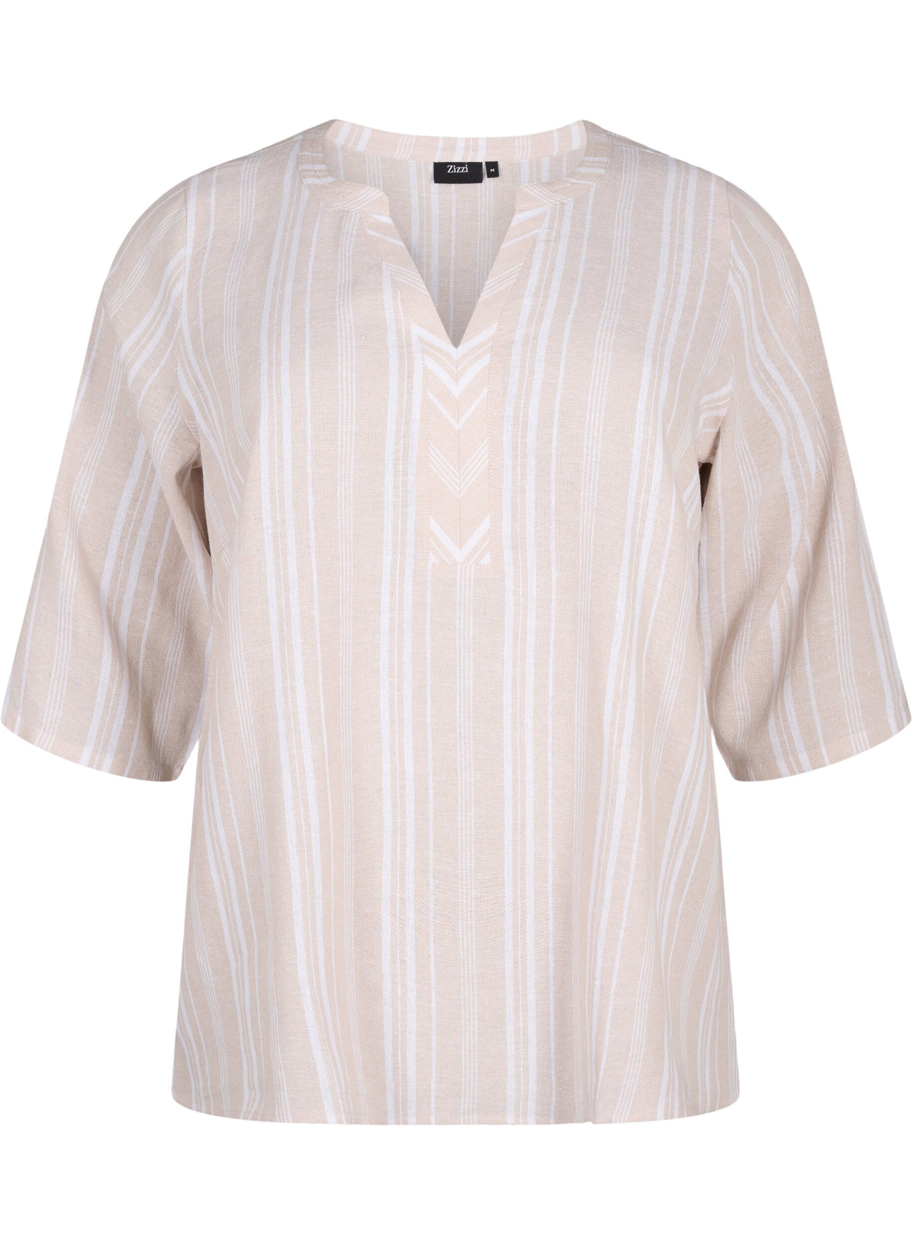 Zizzifashion Striped blouse in linen-viscose blend, Beige, Packshot image number 0
