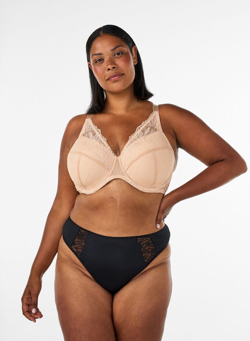 Padded lace bra with underwire, Beige, Model image number 1