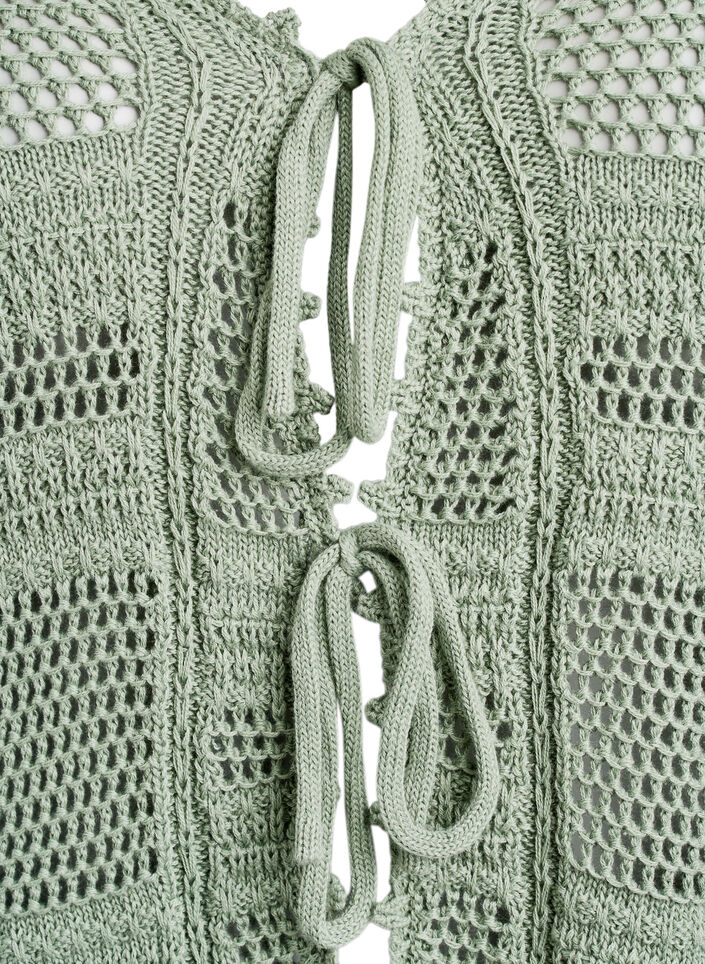 Knitted cardigan with ties and an openwork pattern, Green, Packshot image number 2