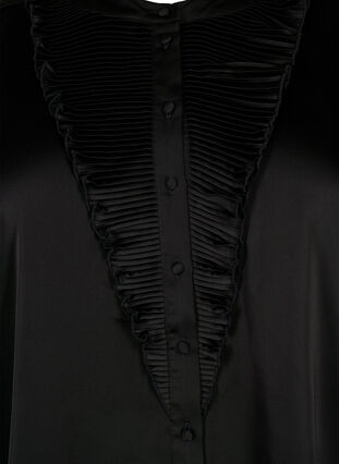 Satin shirt blouse with ruffle details, Black, Packshot image number 2