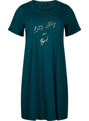 Short-sleeved nightgown in organic cotton, Deep Teal Lets, Packshot image number 0