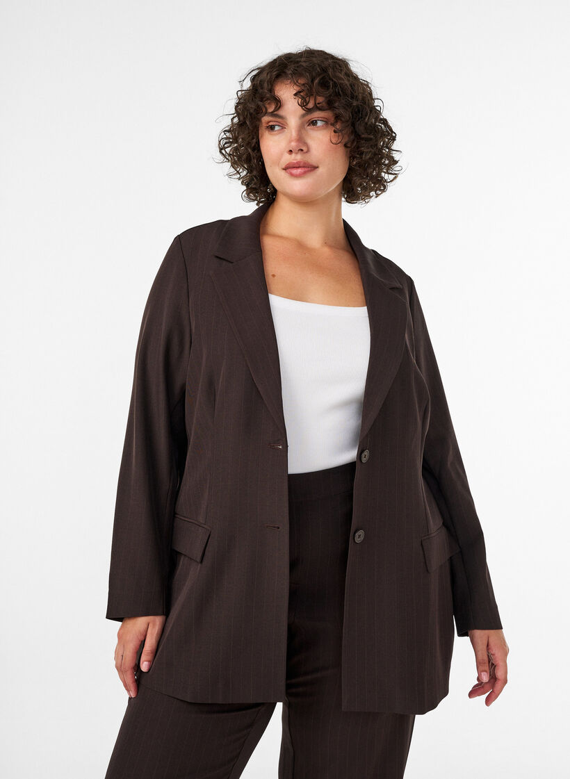 Blazer with pockets and slits, Brown, Model image number 0