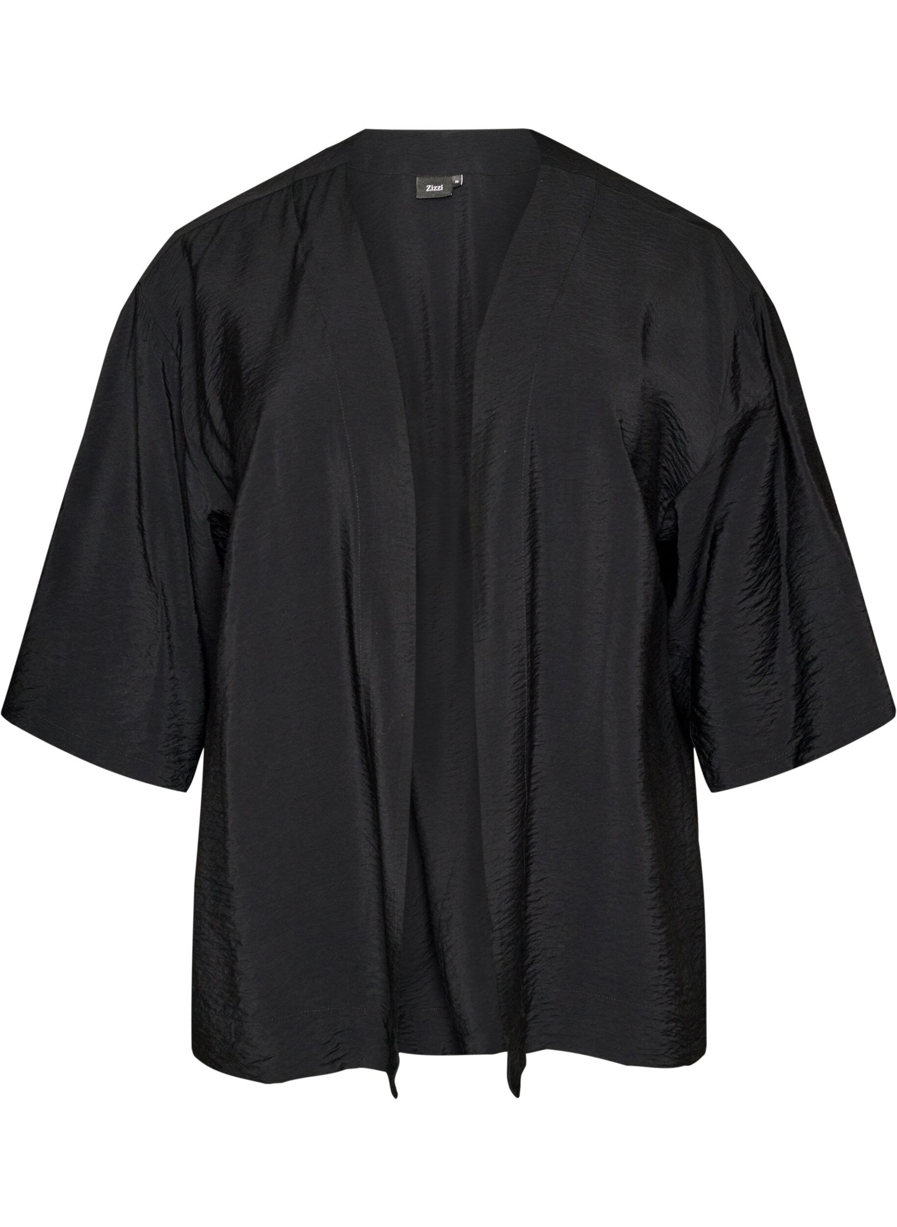 ZizzifashionShort viscose kimono with 3/4 sleeves, Black, Packshot image number 0
