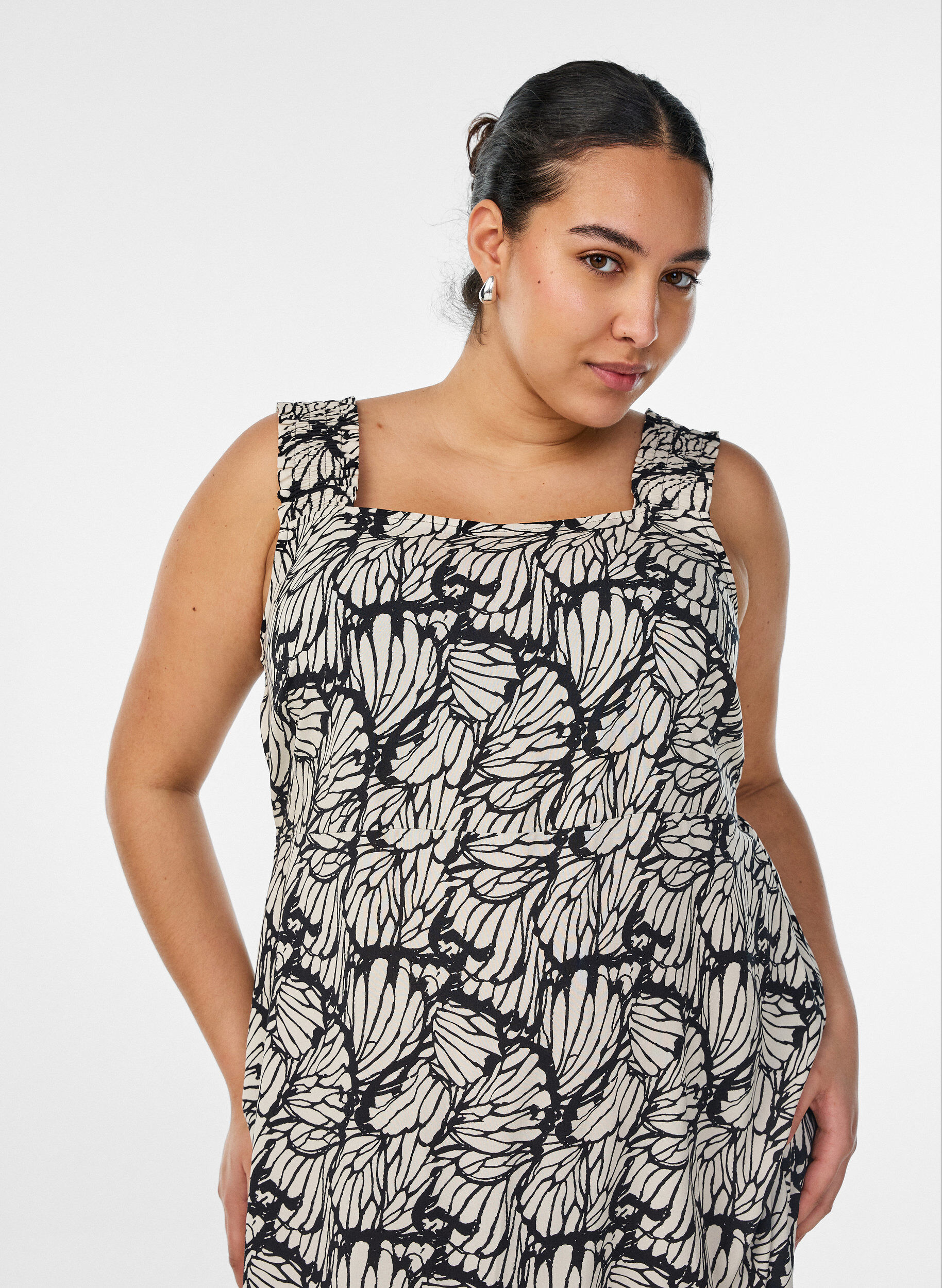 ZizzifashionSummer dress with wide straps, Black, Model image number 2