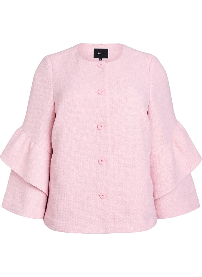 Boucl&eacute; jacket with ruffle details, Pink, Packshot image number 0
