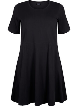 Solid-color cotton dress with short sleeves, Black Solid, Packshot image number 0