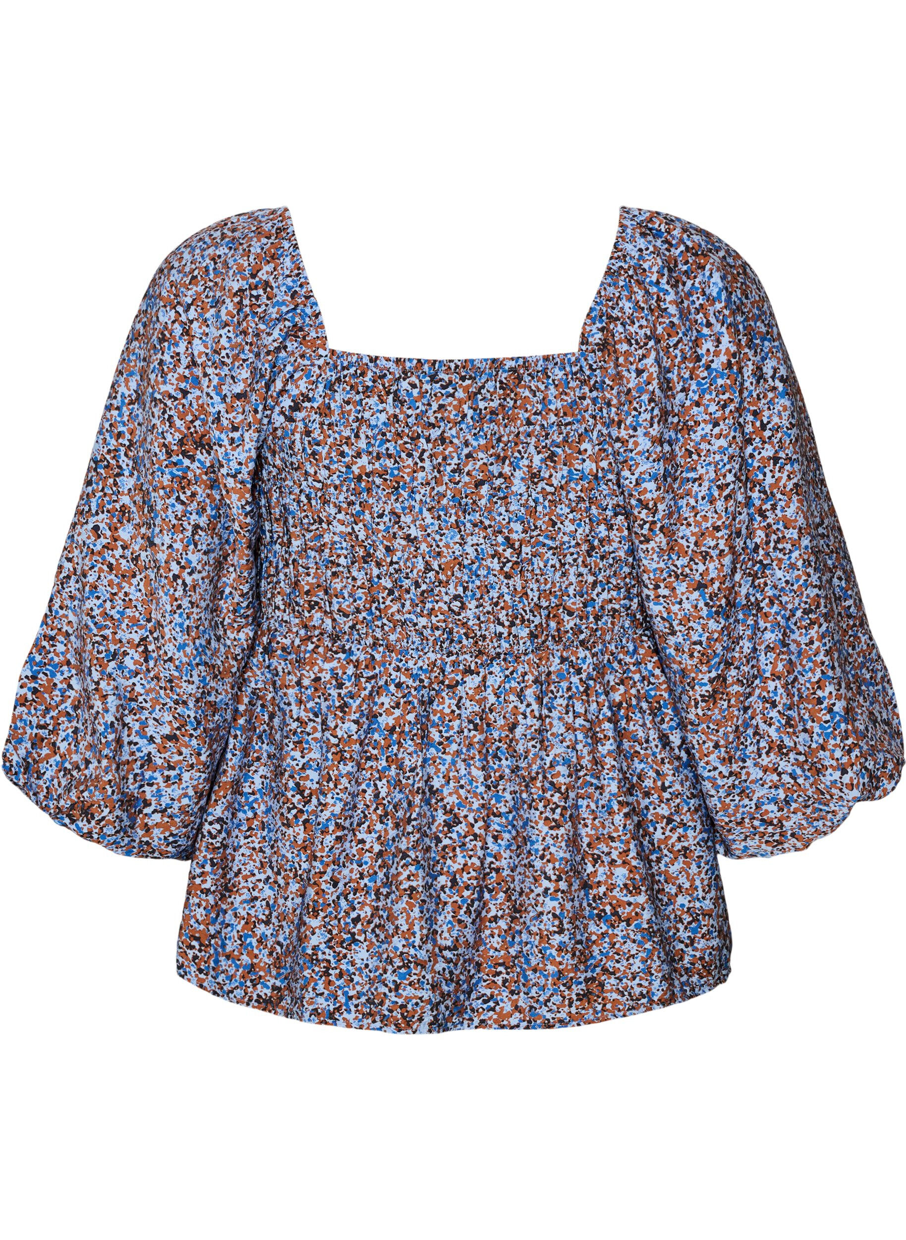 ZizzifashionBlouse with smock and square neckline, Light Blue, Packshot image number 1