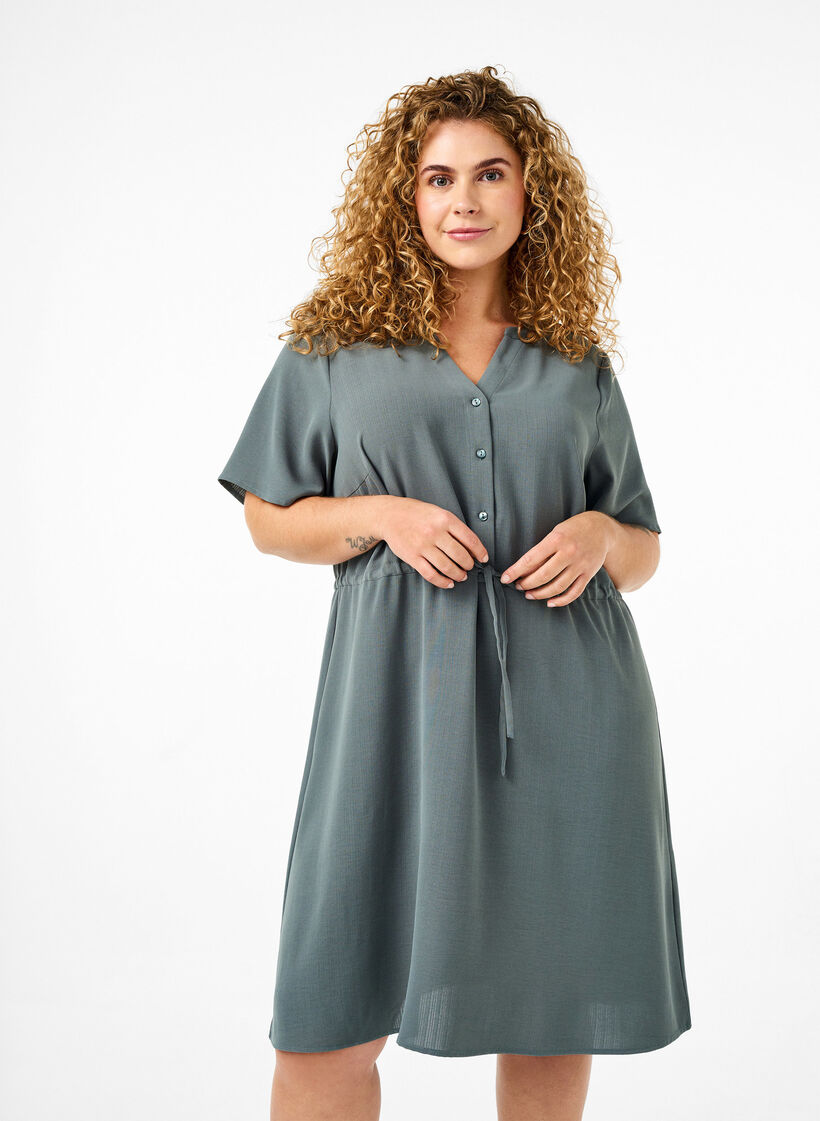 Short sleeve dress with tie waist, Balsam Green, Model image number 0