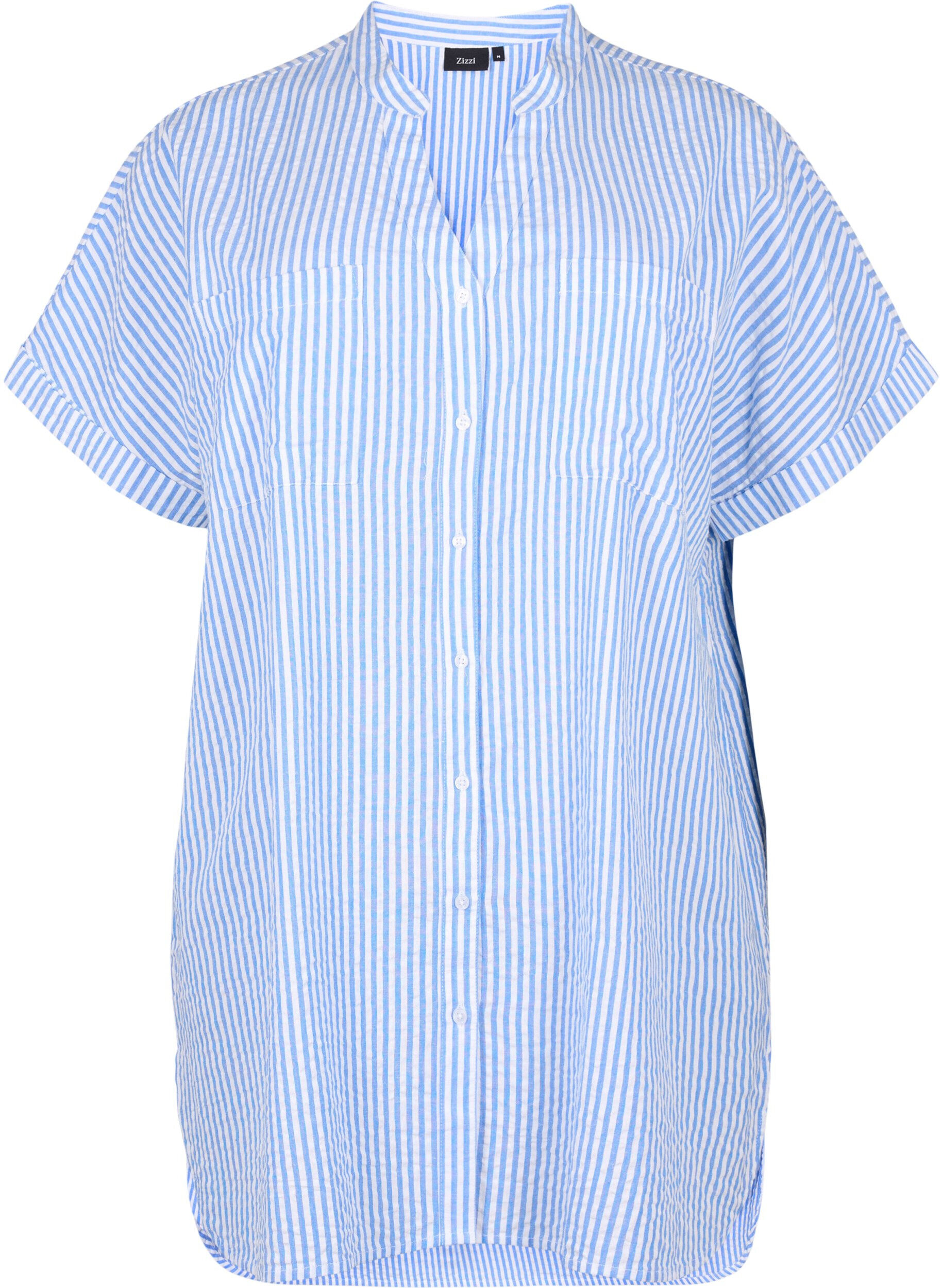 Zizzifashion Striped shirt with chest pockets, Light Blue Stripe , Packshot image number 0