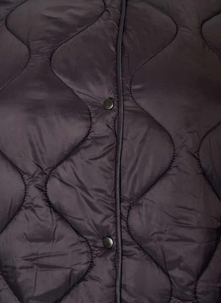 Quilted jacket with press studs and round neck, Black, Packshot image number 2