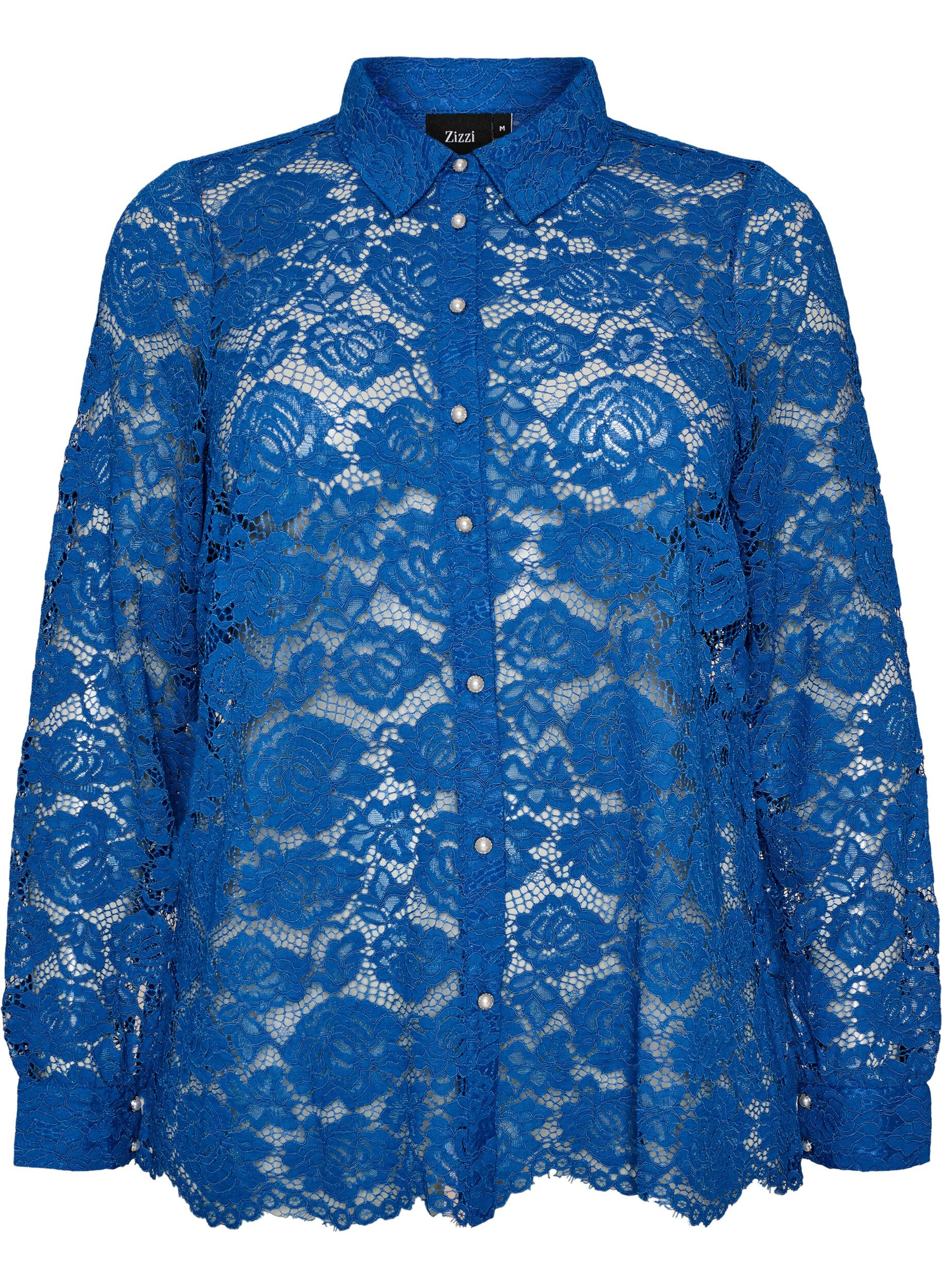 ZizzifashionLace shirt with pearl buttons, Blue, Packshot image number 0