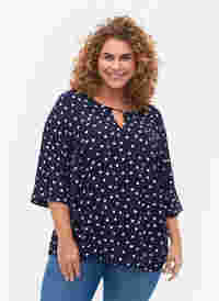 Printed viscose blouse with short sleeves, Peacoat Dot, Model