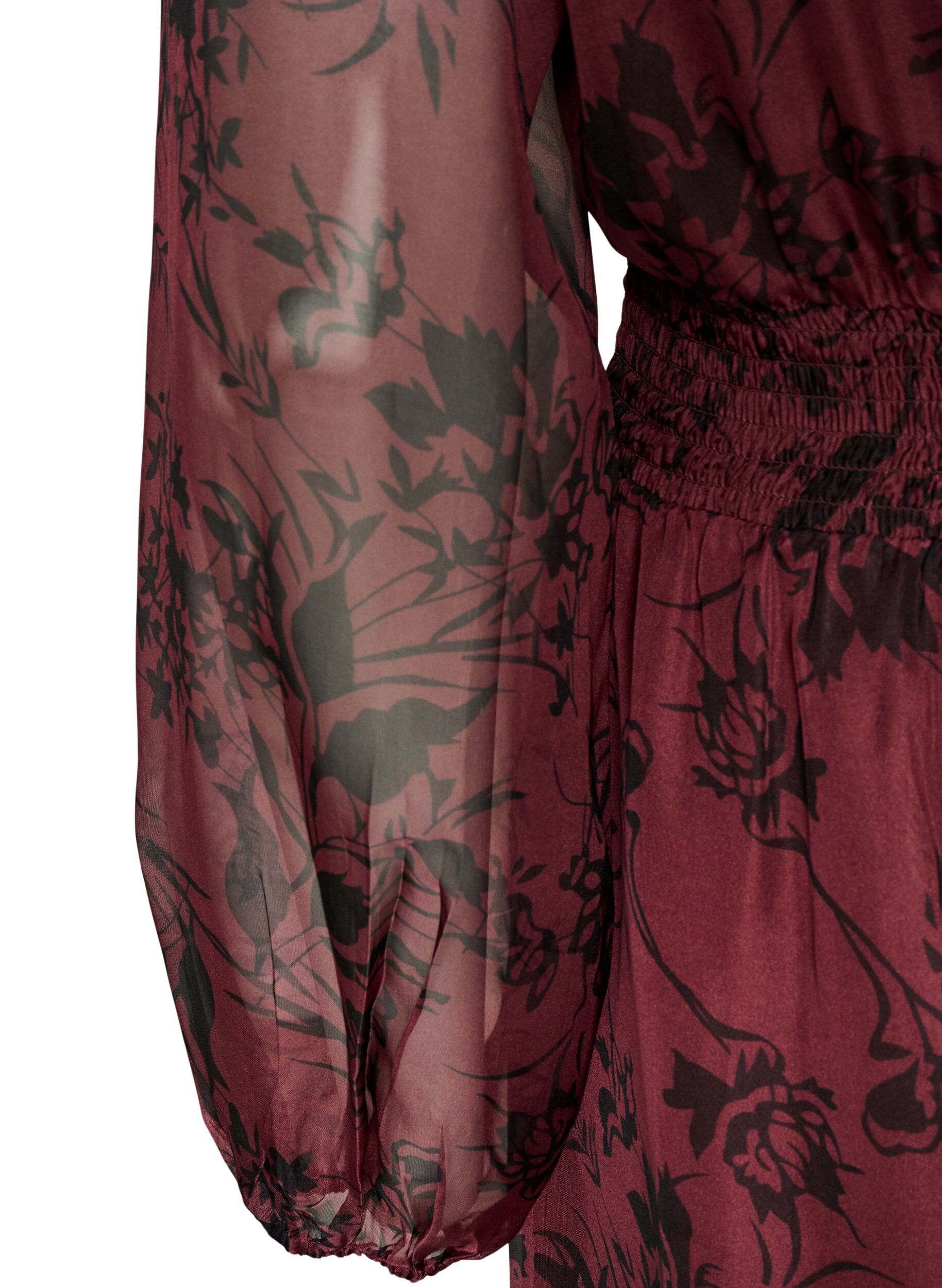 ZizzifashionMaxi dress with floral print and smocking, Dark Bordeaux, Packshot image number 3