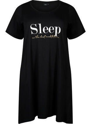 Short-sleeved nightgown in organic cotton, Black Sleep, Packshot image number 0