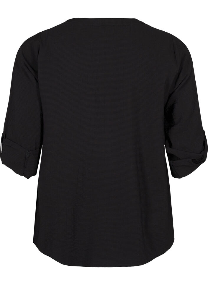 Viscose shirt blouse with 3/4 sleeves, Black, Packshot image number 1