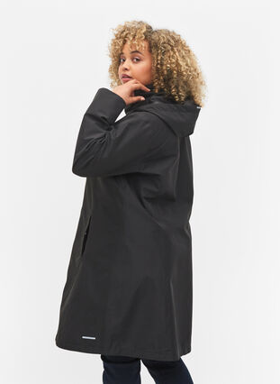 Rain jacket with detachable hood and reflectors, Black, Model image number 1