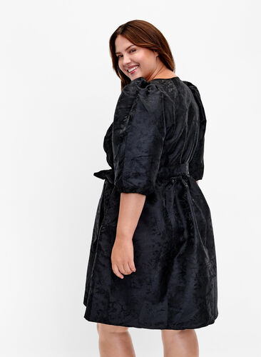 Short wrap dress with 3/4 sleeves, Black, Model image number 1