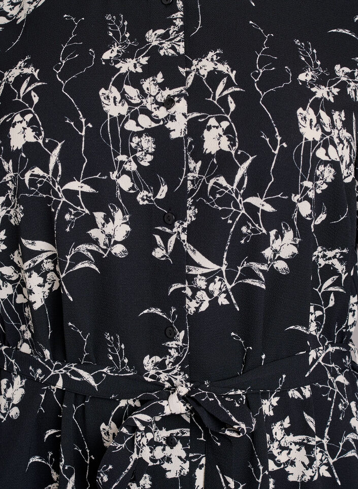 Long-sleeved shirt dress with tie belt, Black, Packshot image number 2