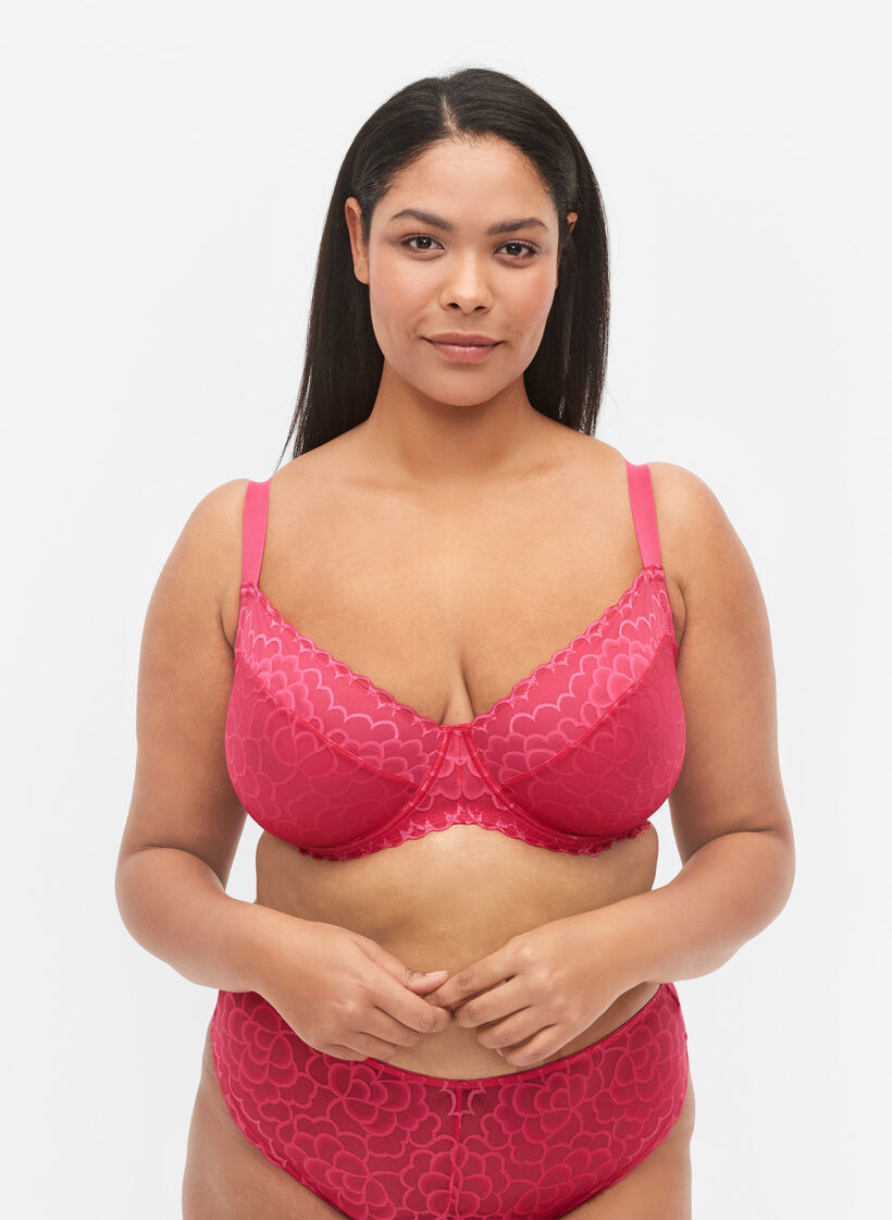 Bra with underwire and lace, Pink, Model image number 0