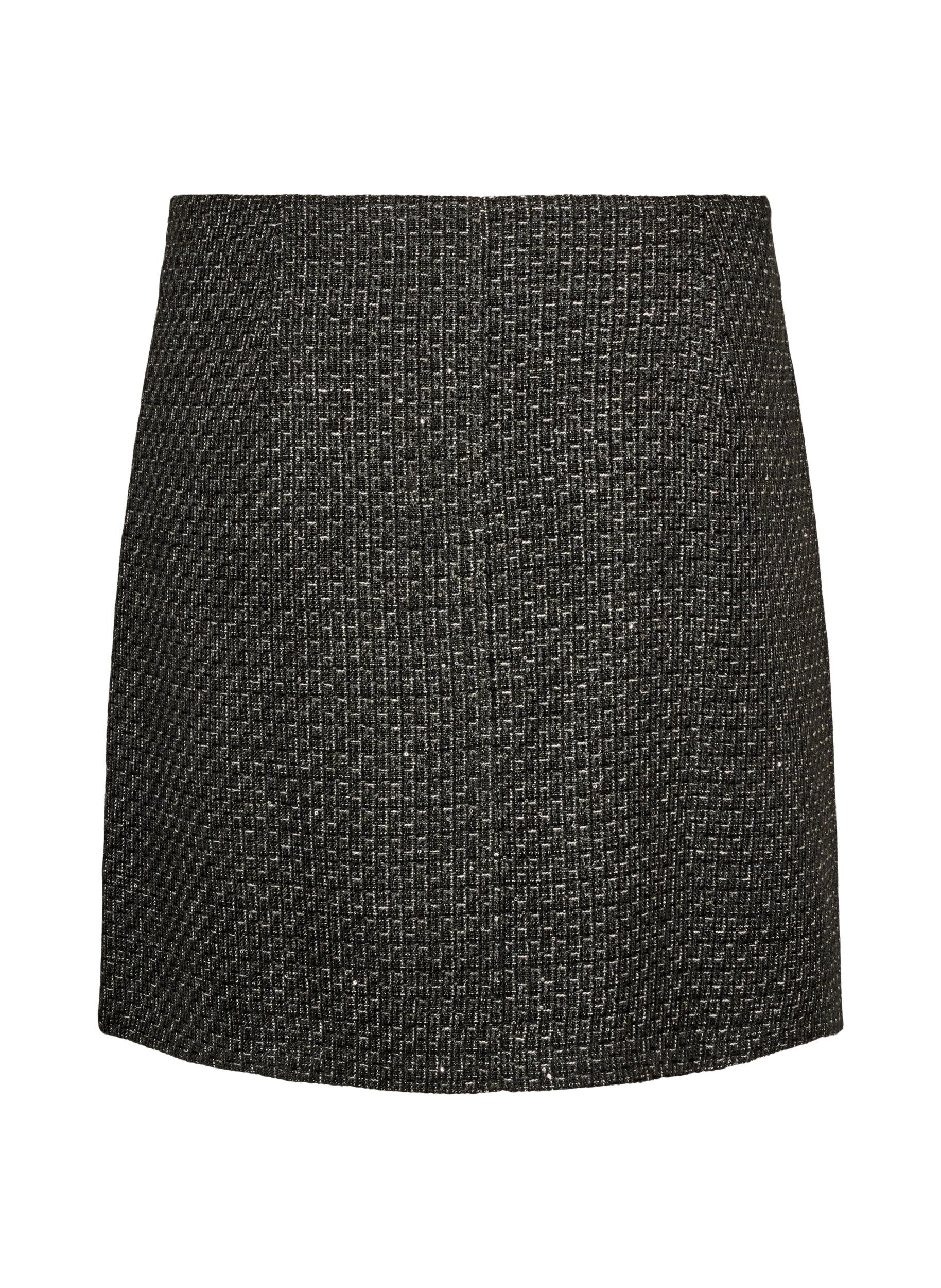 ZizzifashionShort boucl&eacute; skirt with sequins, Black, Packshot image number 1