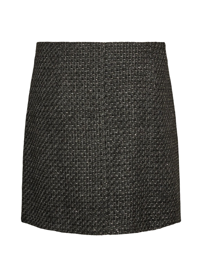 Short boucl&eacute; skirt with sequins, Black, Packshot image number 1