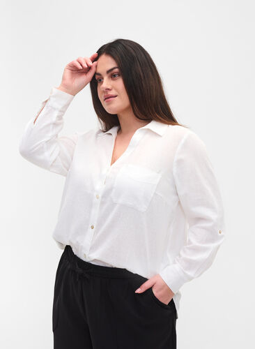 Blouse with 3/4-length sleeves and buttons, White, Model image number 0