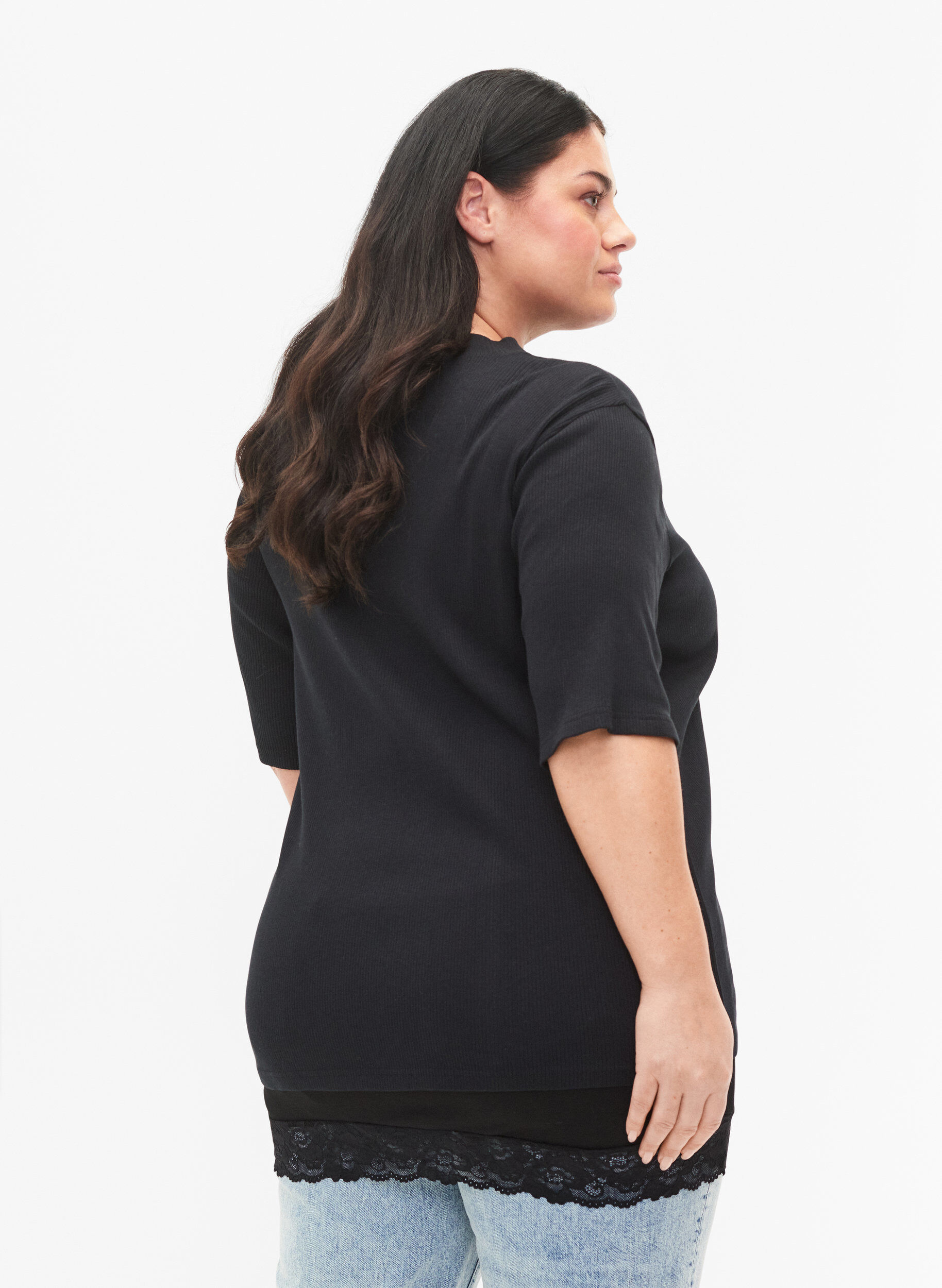 Zizzifashion 2-pack top extender with lace trim, Black/Black, Model image number 1