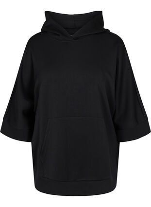 Hooded sweatshirt and 3/4 sleeves, Black, Packshot image number 0