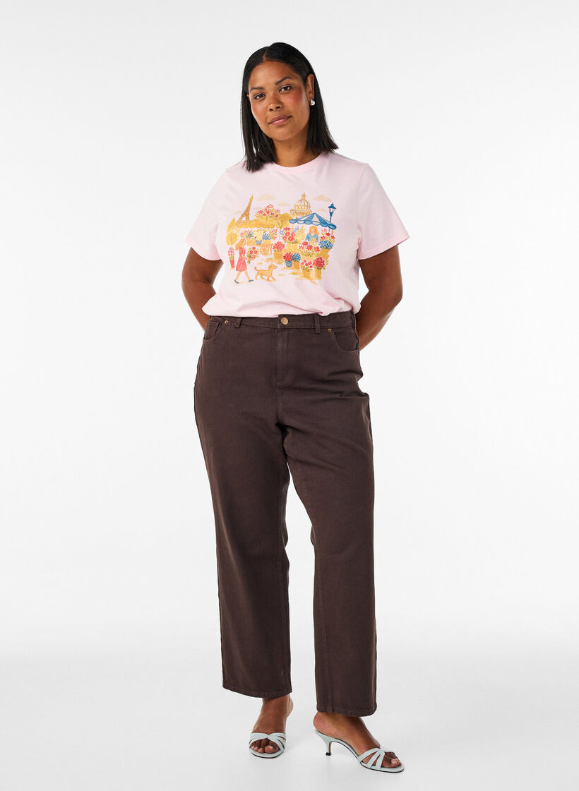 Organic cotton T-shirt with front print, Rose, Model image number 1