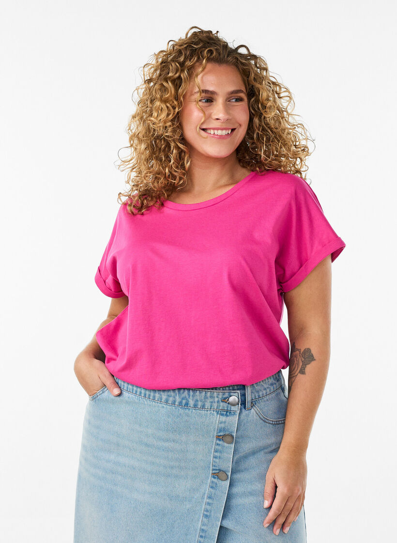 Short-sleeved cotton blend T-shirt, Pink, Model image number 0