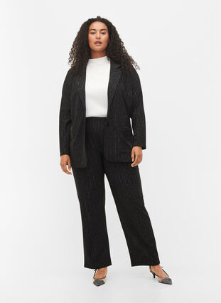 Wide leg trousers with lurex, Black w. Lurex, Model image number 0