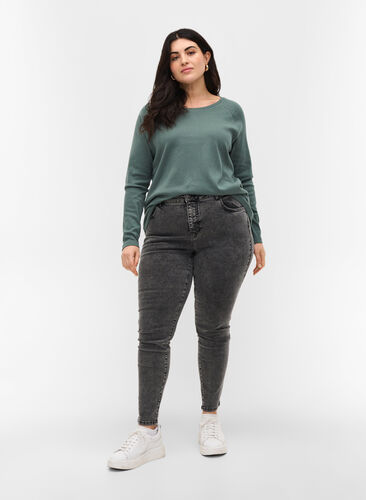 Super slim Amy jeans with high waist, Grey Denim, Model image number 0