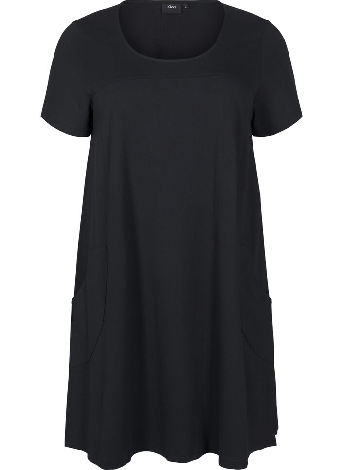 Jersey dress with short sleeves and pockets, Black, Packshot image number 0