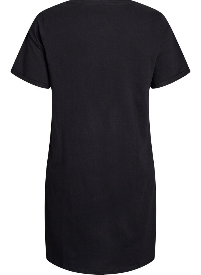 Short-sleeved nightgown in organic cotton, Black, Packshot image number 1