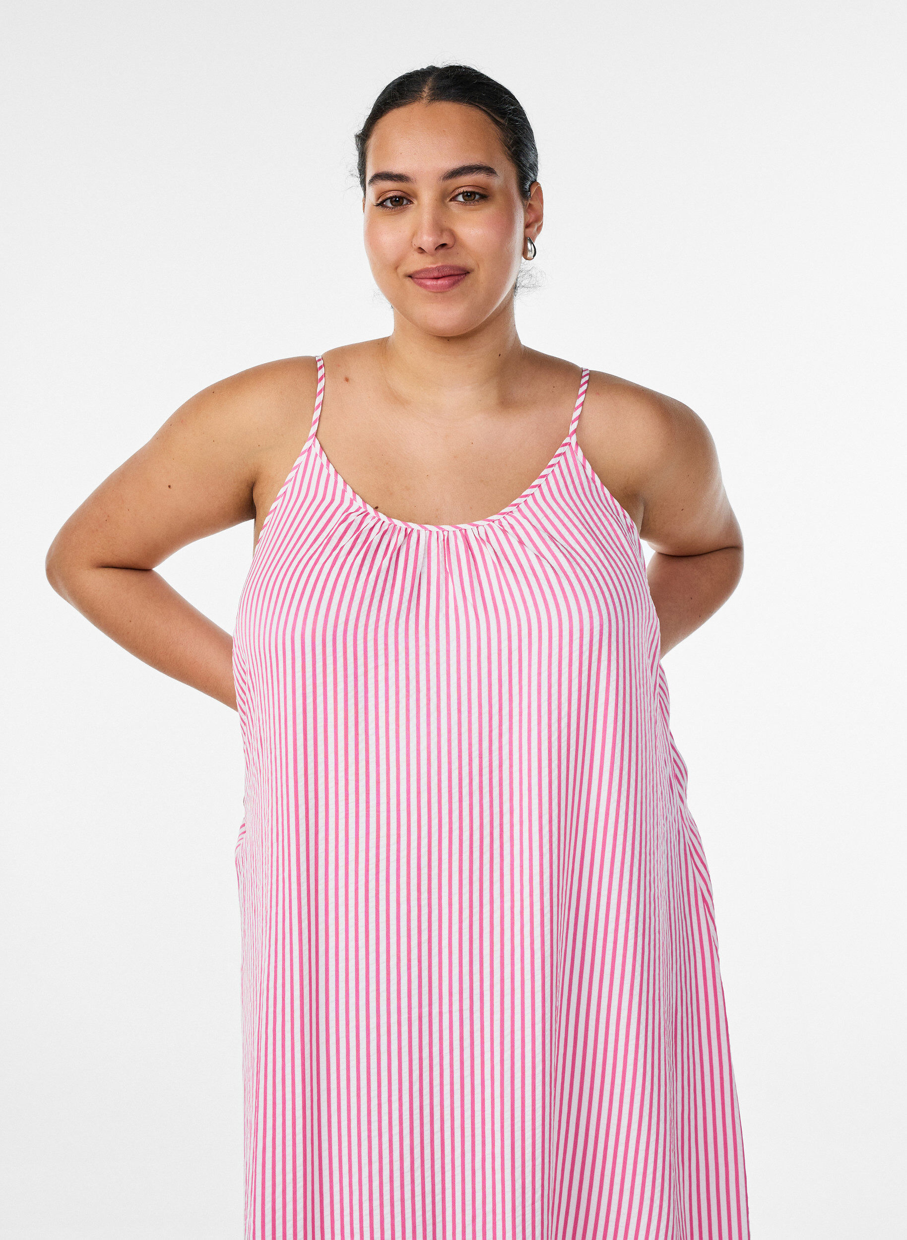 ZizzifashionSummer dress with stripes and A-line shape, Pink, Model image number 2