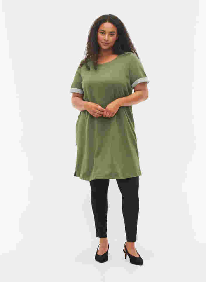 Sweater dress with short sleeves and slits, Thyme, Model image number 2