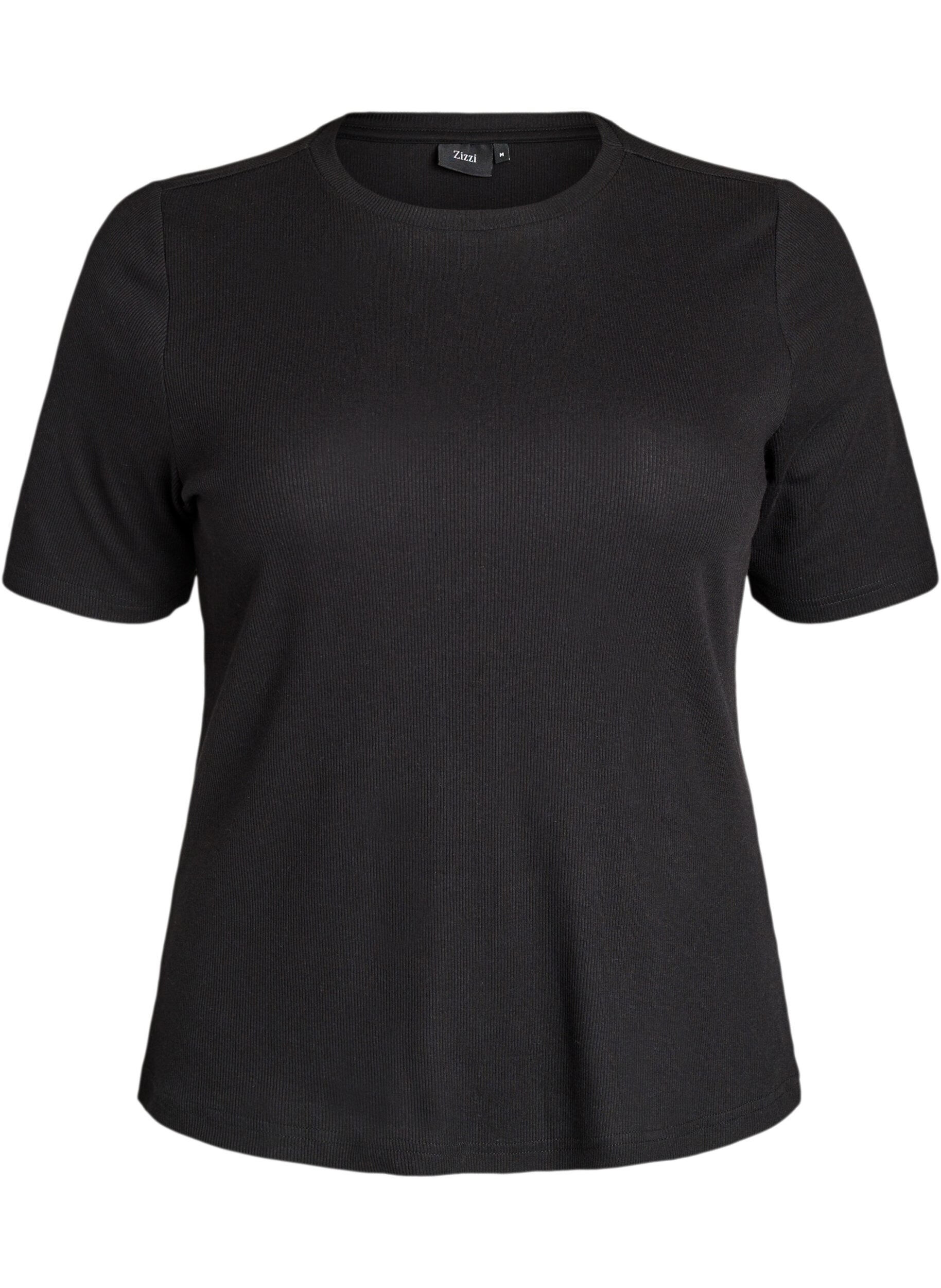 Zizzifashion Basic ribbed t-shirt with a round neck, Black, Packshot image number 0