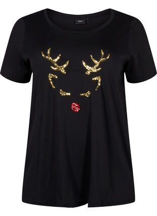 Christmas t-shirt in cotton, Black Reindeer, Packshot image number 0