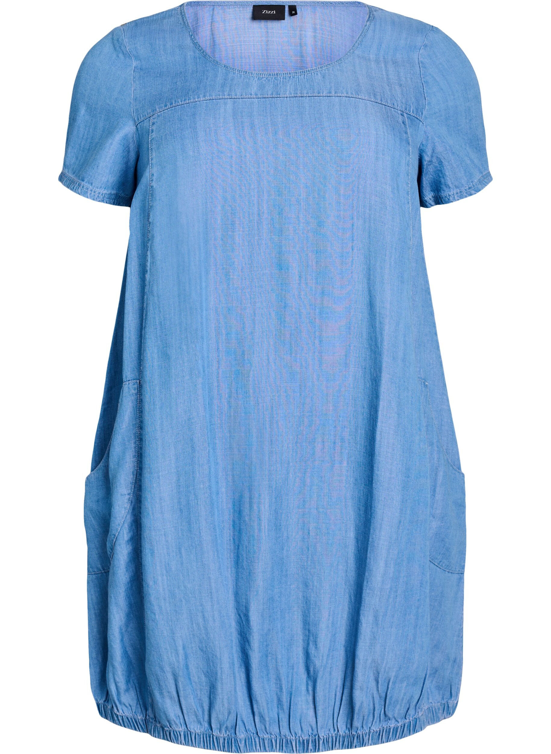 Zizzifashion Short dress in lyocell denim with a balloon fit, Light Blue, Packshot image number 0