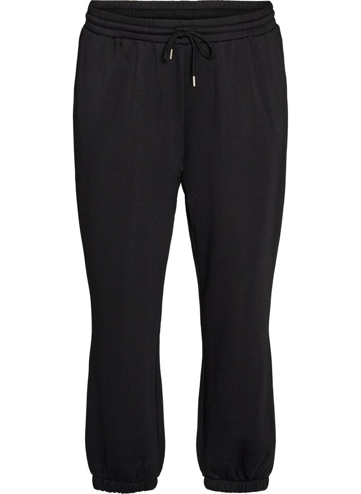 High-waisted sweatpants with drawstring, Black, Packshot image number 0