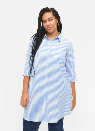 Long striped shirt with 3/4 sleeves, Marina W. Stripe, Model image number 0