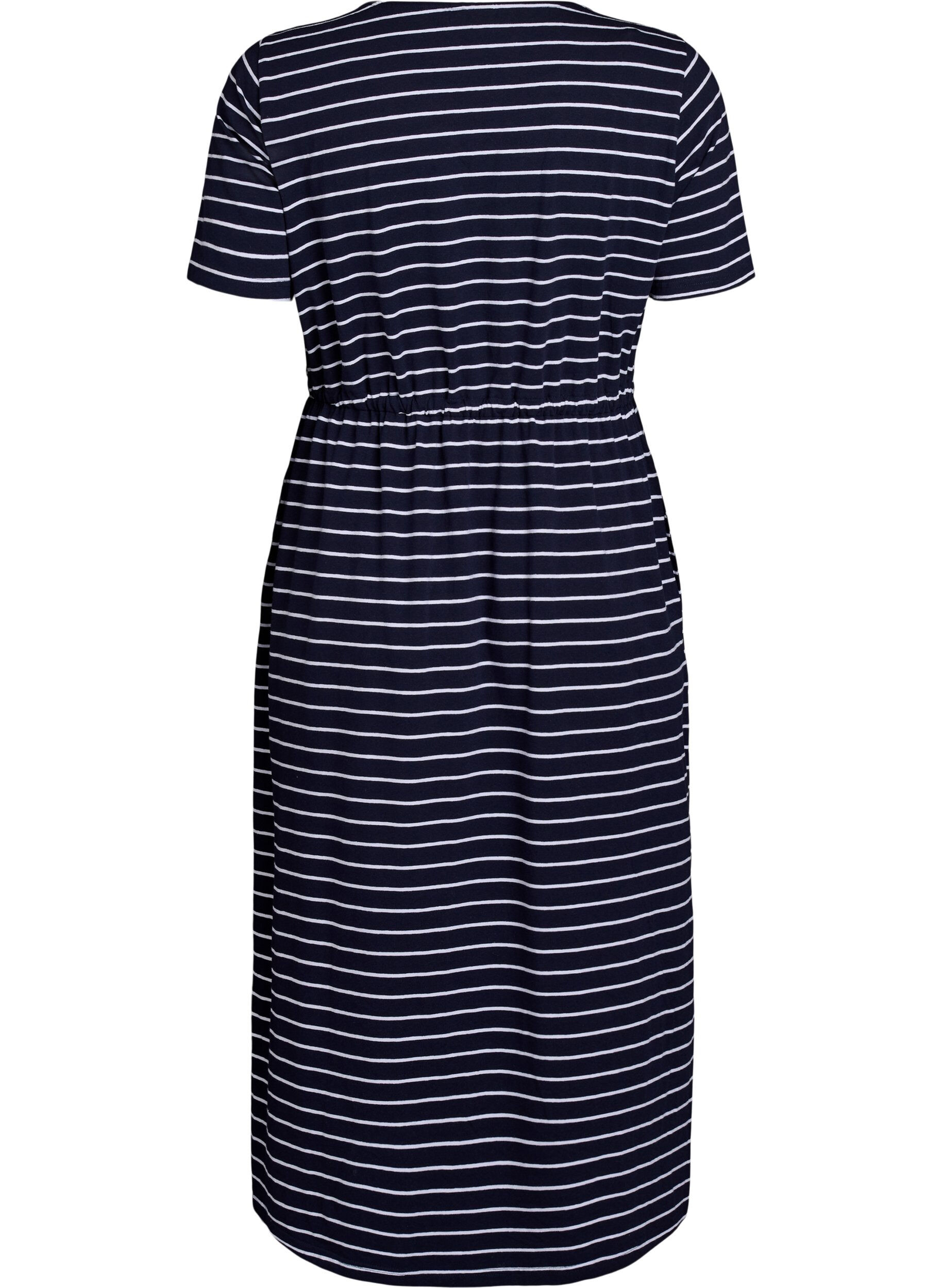 Zizzifashion Striped midi dress in cotton with short sleeves, Blue, Packshot image number 1