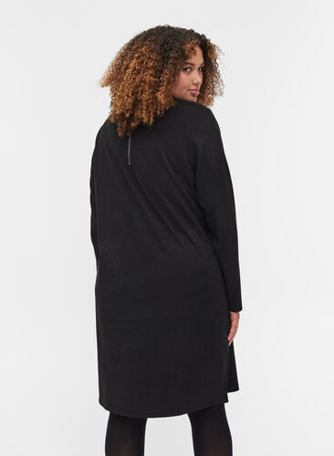 Plain 3/4 sleeve dress with rounded neckline, Black, Model image number 1
