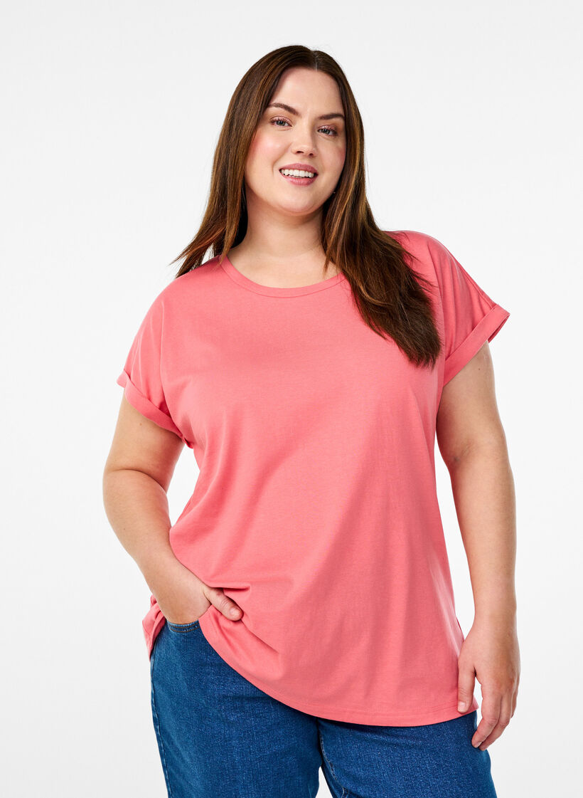 Short sleeve cotton blend T-shirt, Rose, Model image number 0